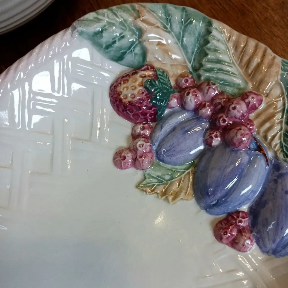 VINTAGE Serving Platter Hand Painted 1970 Majolica Art Ceramic Spring Easter 16